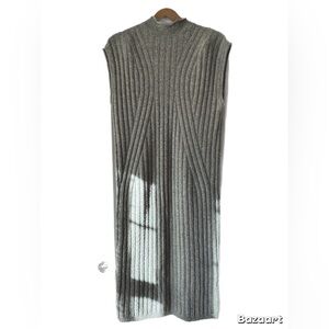 Gray Ribbed Sleeveless Sweater Dress